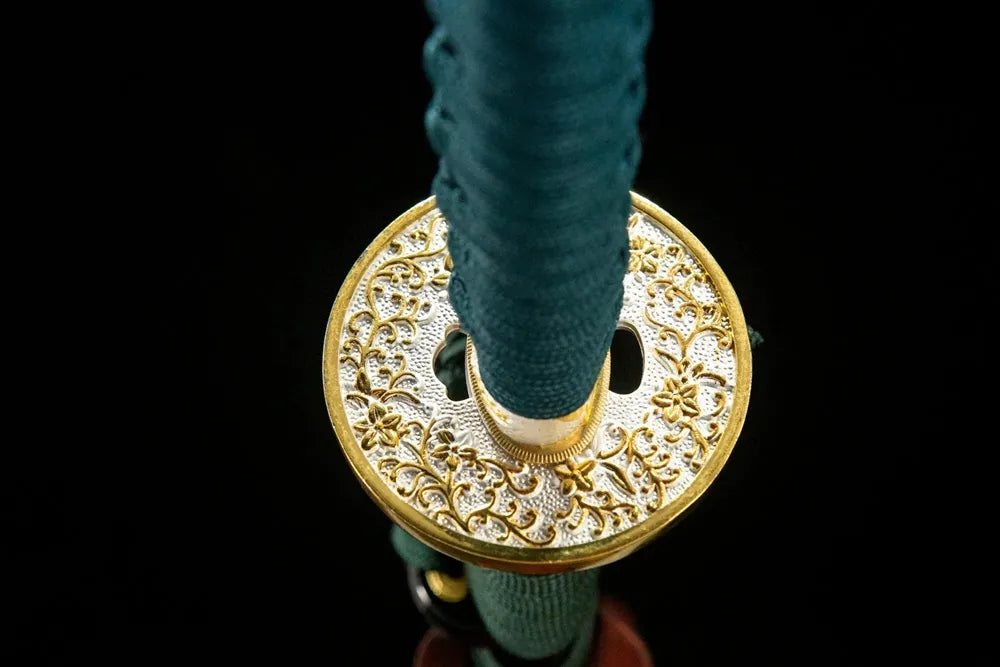 Green Shade Katana tsuba reverse side, solid alloy base construction
