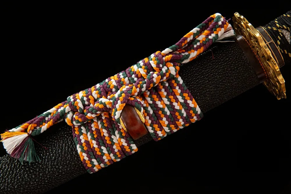 Coarse cotton sageo cord tied on ox horn kurikata saya ring