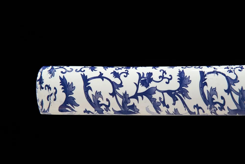 Bottom saya closeup smooth blue white floral painted sheath end cap