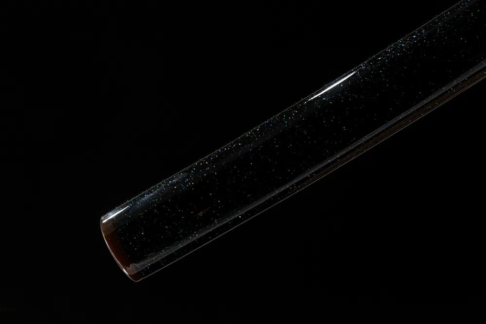 Bottom saya closeup smooth black glitter solid wood sheath end cap