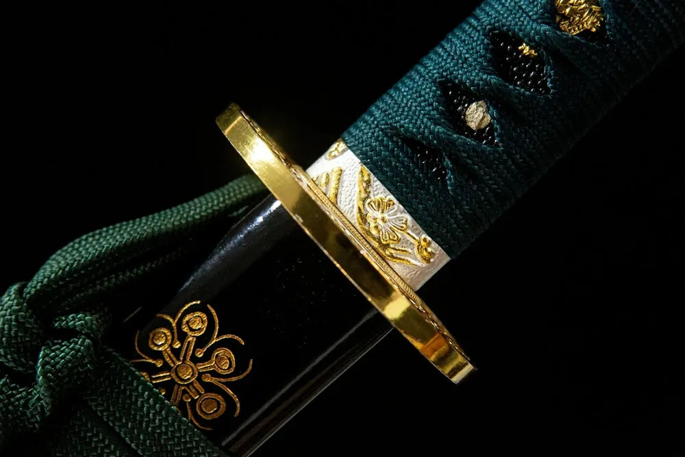 Green Shade Katana fuchi, green motif alloy handle collar