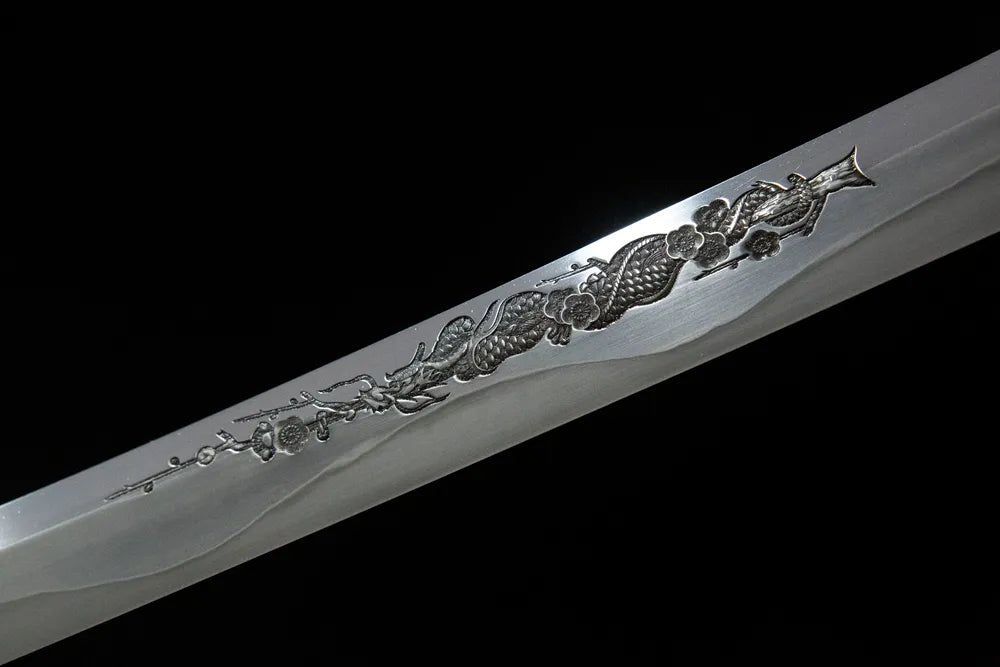 Qiuniu Katana | T10 Tsuchioki Notare Hamon Real Yokote Gold Silver Plated Qiuniu Mythical Beast Katana