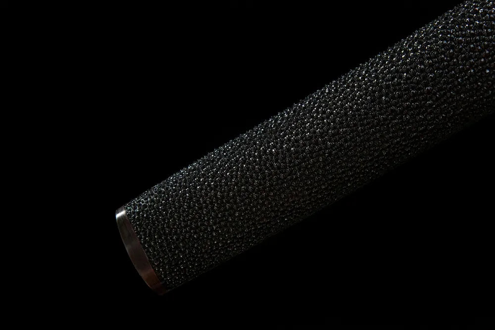 Bottom saya closeup full ox kojiri end cap rayskin scabbard finish