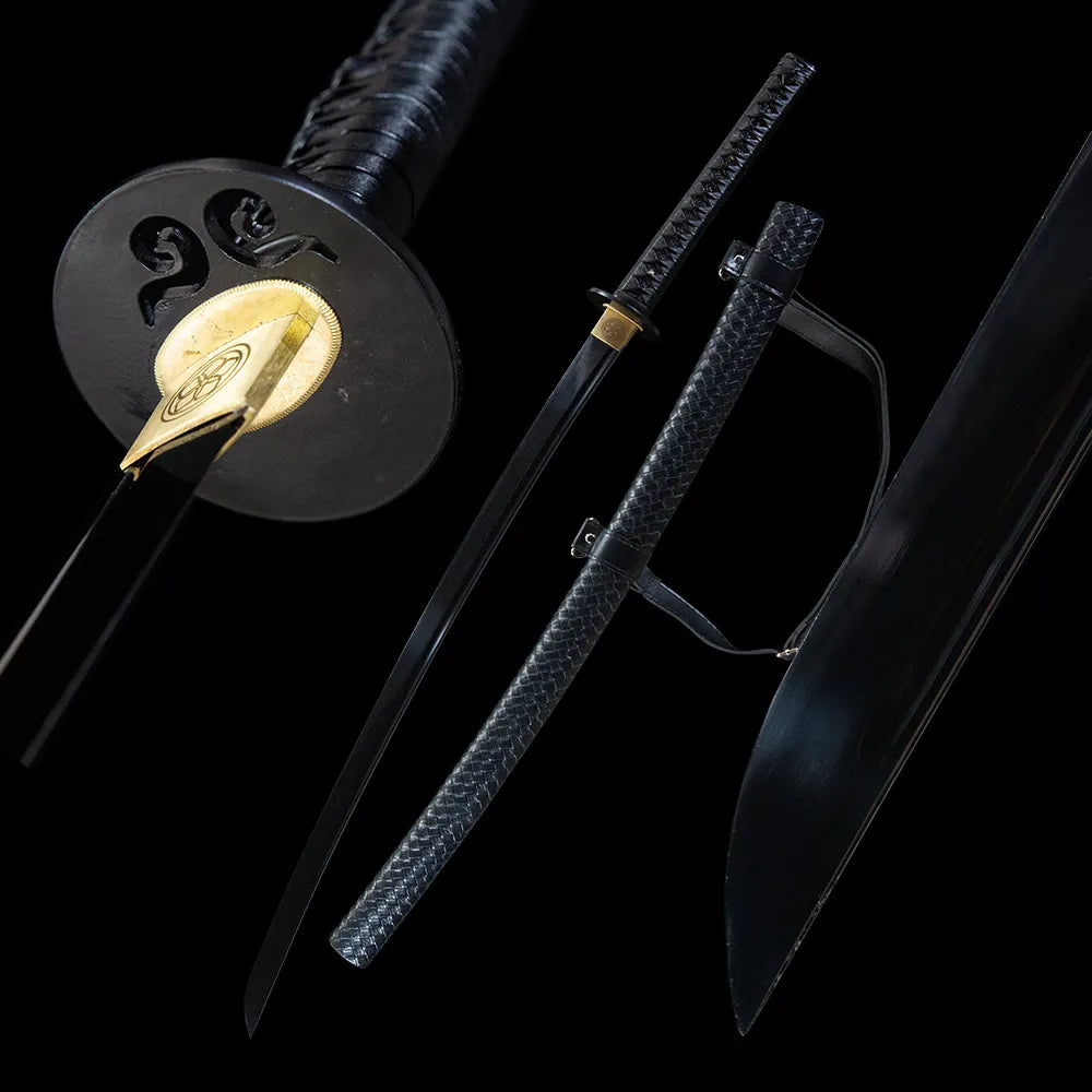 1060 Water Quenched Plain Blade Zinc Alloy Tsuba Imitate Ray Skin Black Matte Lacquer Saya Non-Detachable Iaido Training Katana
