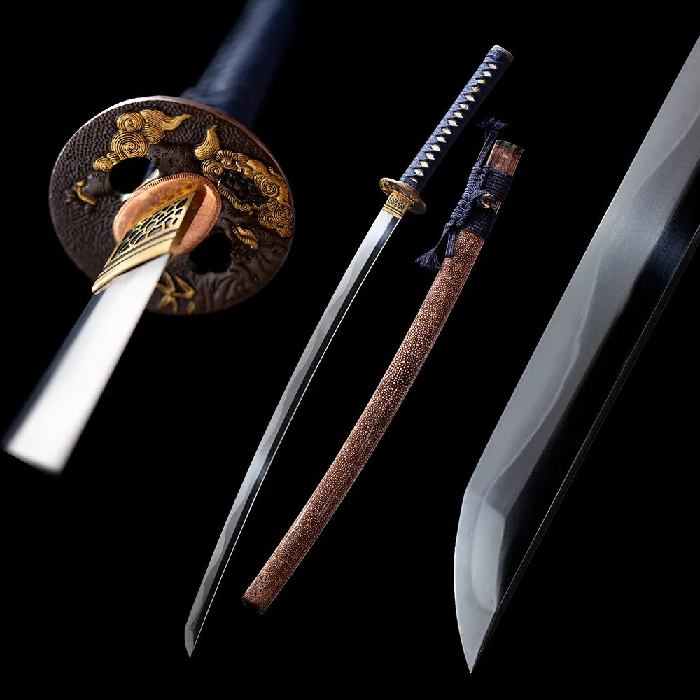 Lion katana separated blade pearl ray skin saya pure black studio full shot