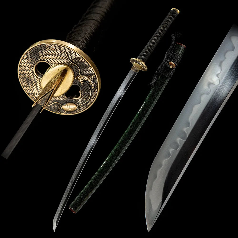 Wind Demon Katana, T10 Tsuchioki Gunome Hamon Plain Copper Full Ox Horn Disassemblable Samurai Katana