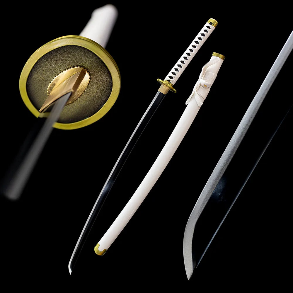 One Piece Wado Ichimonji Zoro katana drawn blade off‑white sakura saya full studio shot
