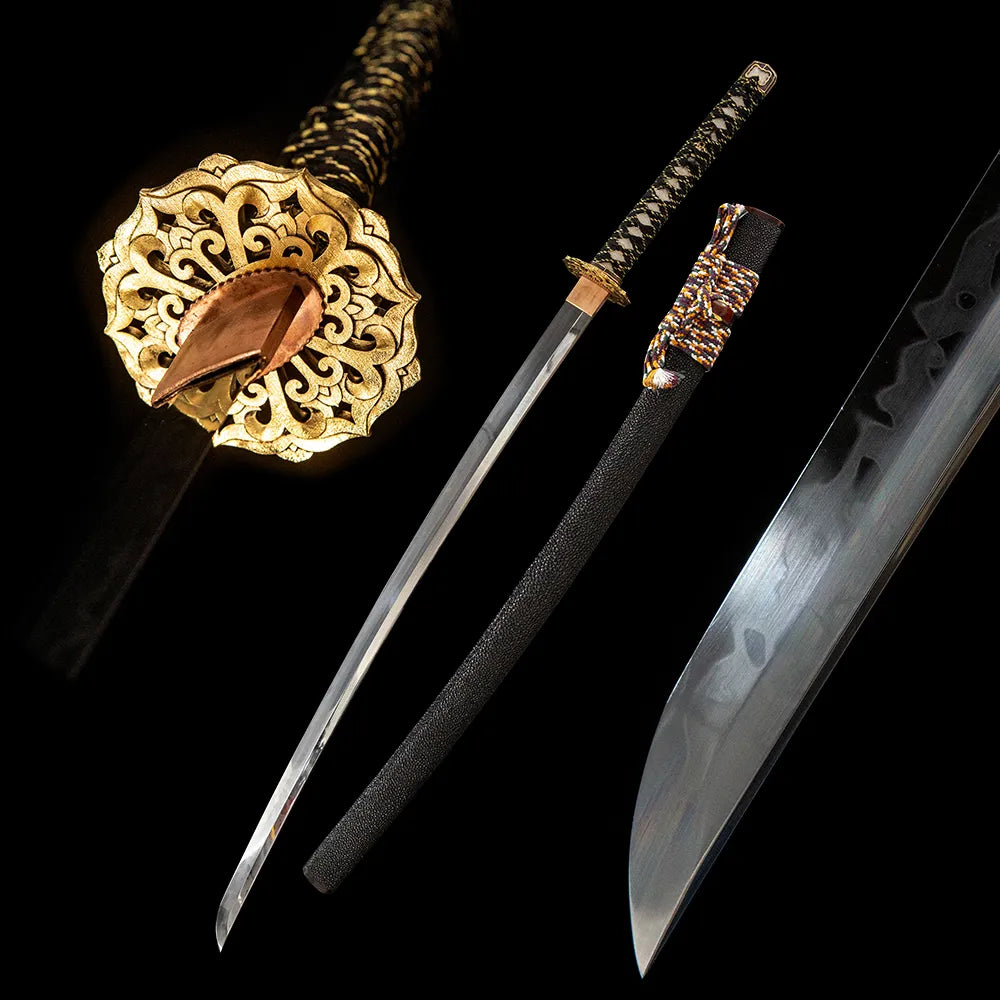 Ise Chiko Katana, T10 Hitatsura Hamon Mirror Polish Full Rayskin Saya Ox Horn Disassemblable Katana