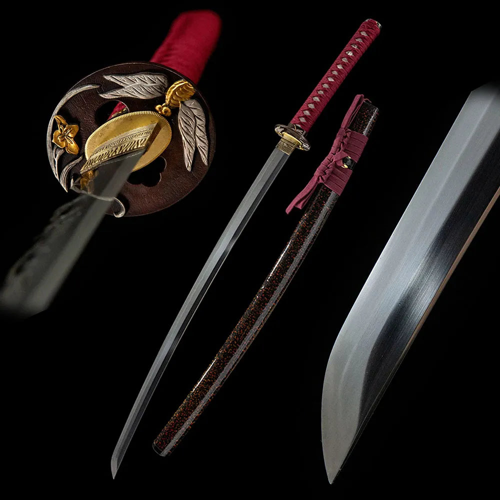 Red Dragonfly Katana, T10 steel samurai sword with gold-silver plated fittings