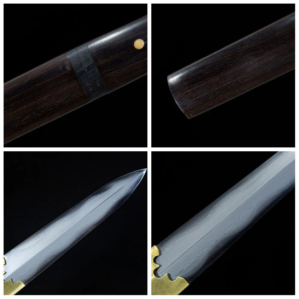 4-grid close-up collage of dark tanto parts