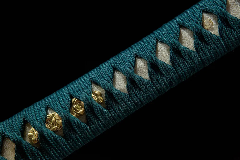 Chrysanthemum Pattern Tachi copper menuki ornament, handle detail