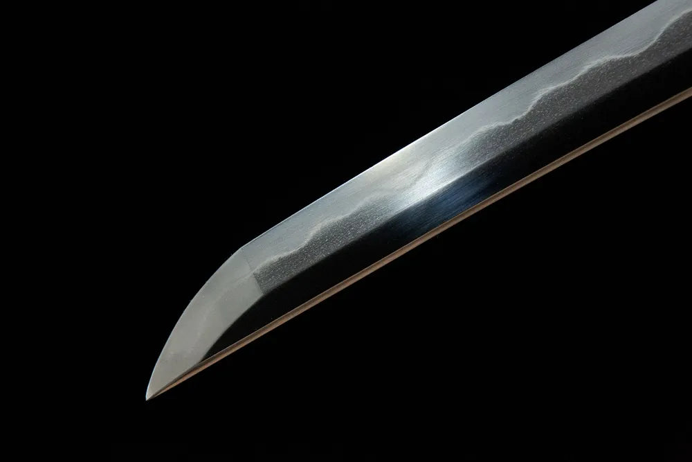 Patteraless Katana blade tip detail, finely polished sharp cutting edge