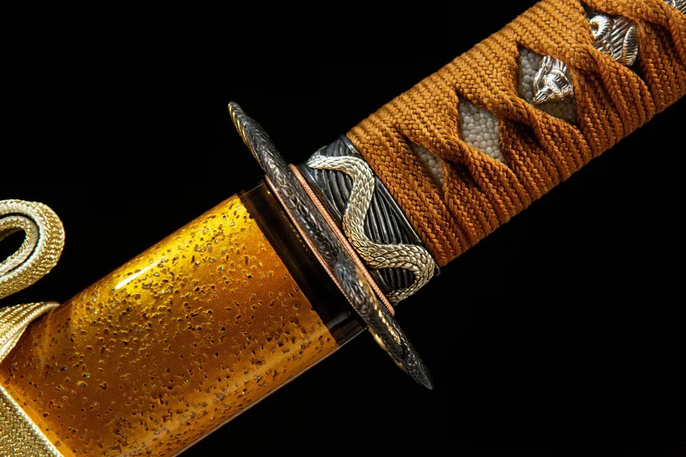 Patteraless Katana fuchi, polished copper gilded silver handle collar