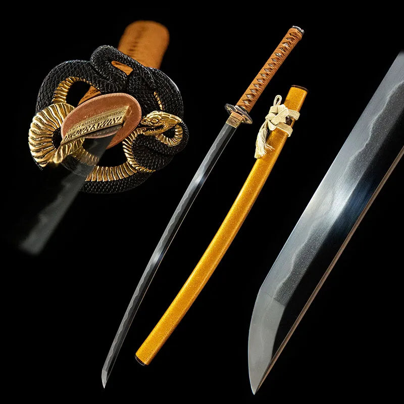 Patteraless Katana, modern Uzi steel katana with lacquer pearl shell saya and Gonome hamon