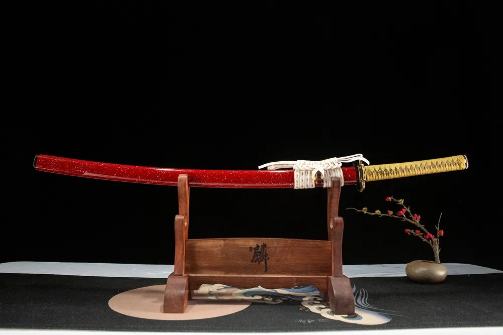 Unprecedented Katana vertical front view full tang folding steel sword
