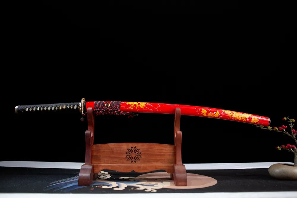 Horizontal laid closed amber lacquer fall samurai sword
