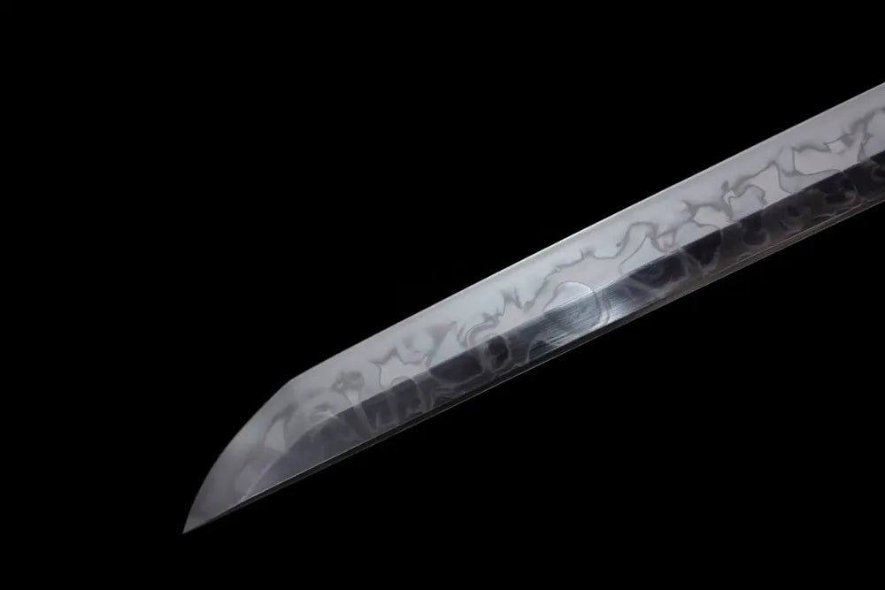 Classic functional katana‑style kissaki tip of Drawing‑Katana blade close‑up view