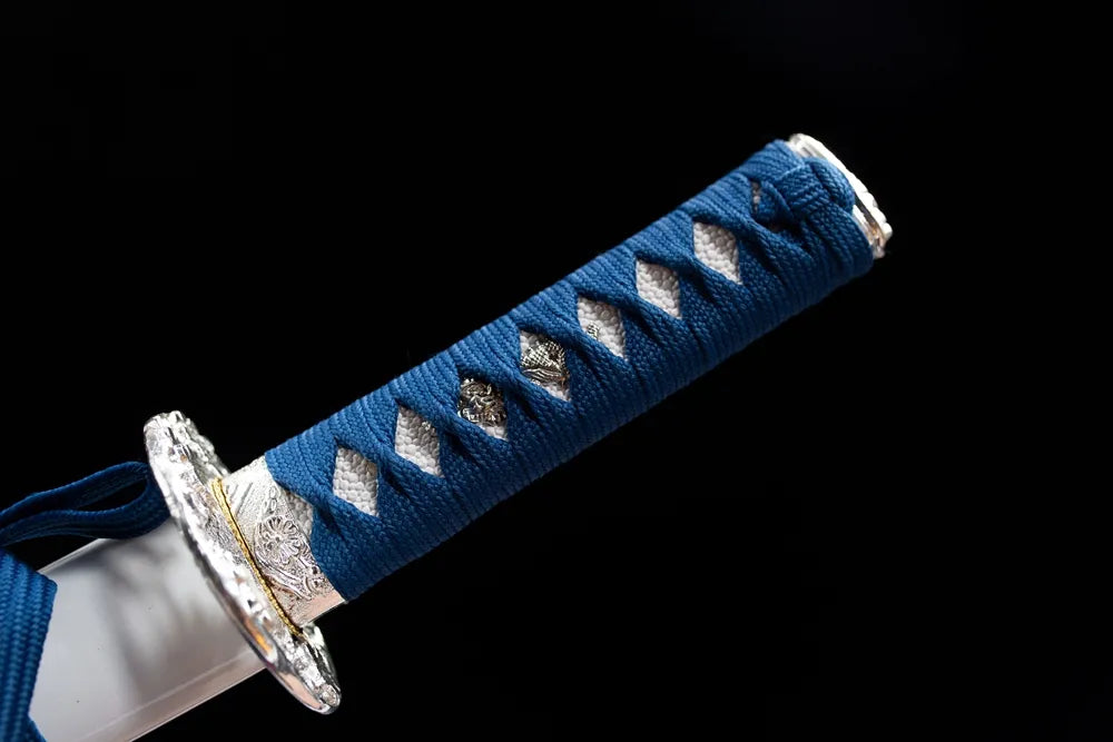 Full pale pink woven mini tsuka golden flower fittings front shot