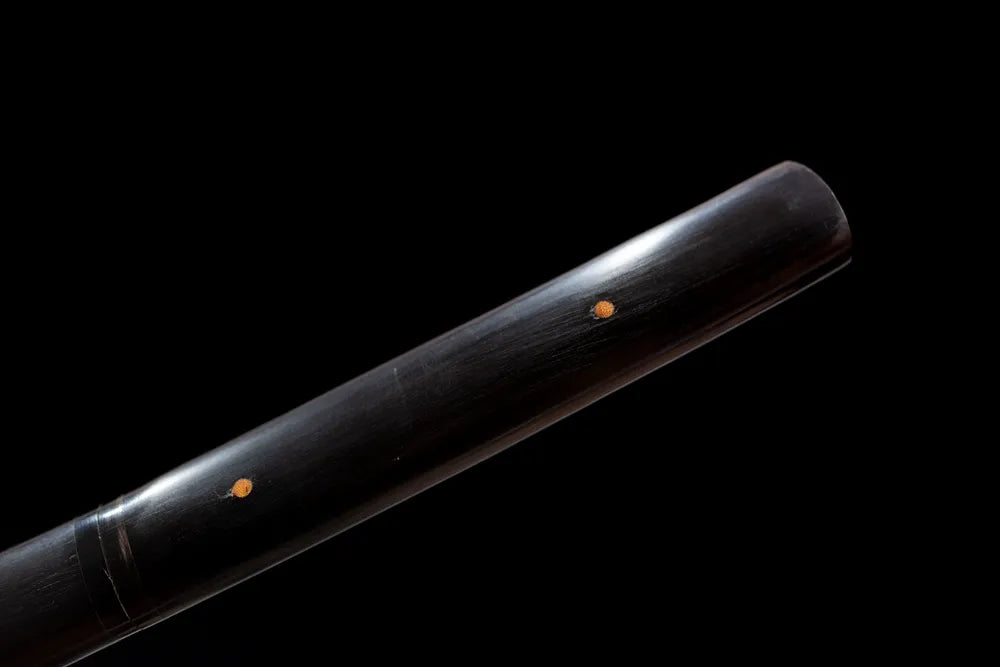 Full solid ebony plain tsuka grip simple brass pin fittings complete front shot