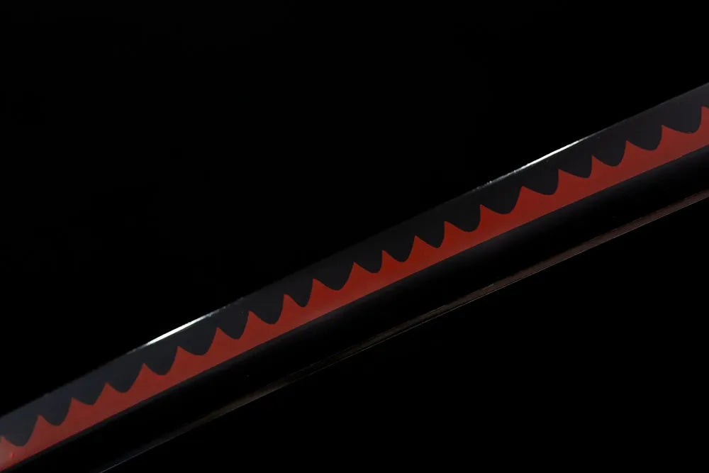 Mid section continuous black wave temper grain steel texture shot