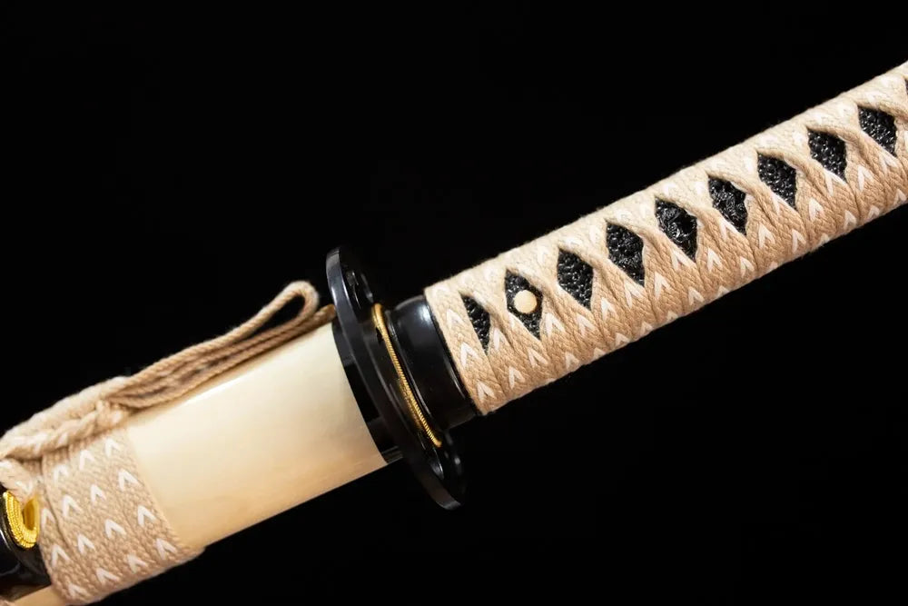 Dragon‑warrior‑samurai‑relief iron fuchi grip‑ring macro close‑up