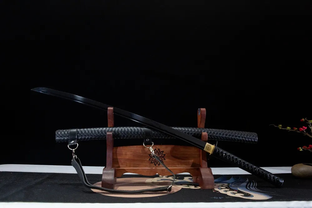 Obsidian Katana | T10 Full Matte Black Obsidian Blade Plain Dark Iron Fittings Solid Black Matte Saya Disassemblable Minimalist Katana