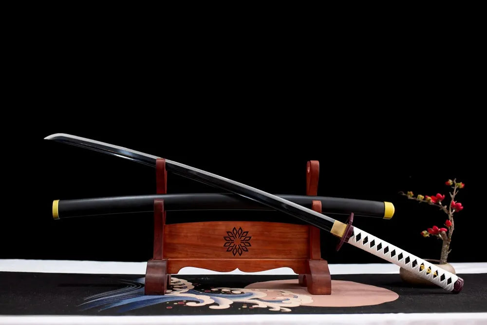 45‑angle open full‑size Water Hashira Tomioka Giyuu katana two‑layer wood stand
