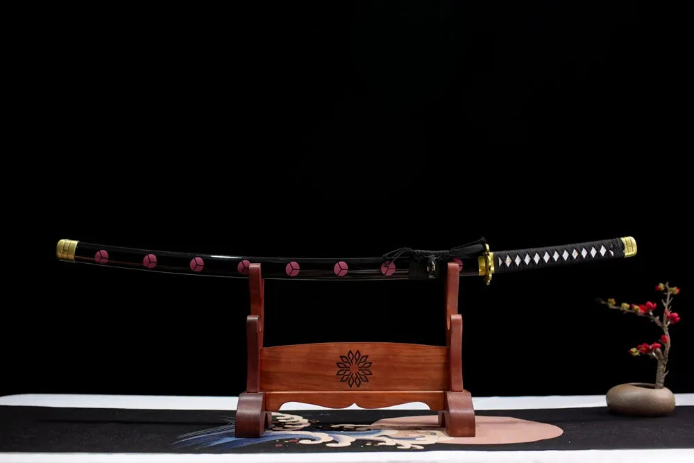 Horizontal laid closed matte black Shusui scabbard flat table display