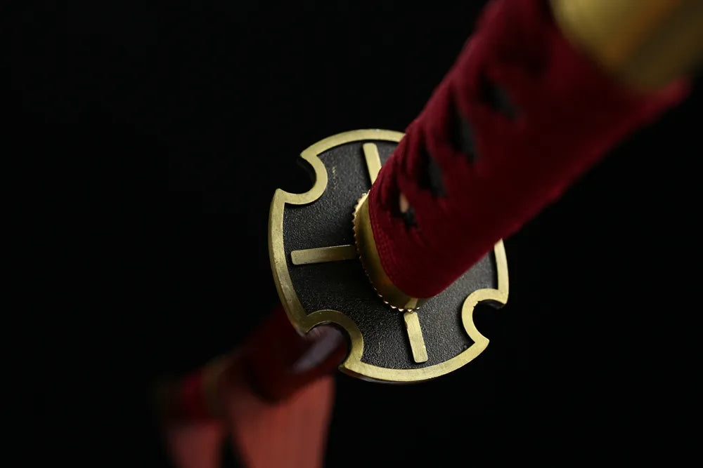 Reverse side cross‑pattern alloy tsuba surface texture
