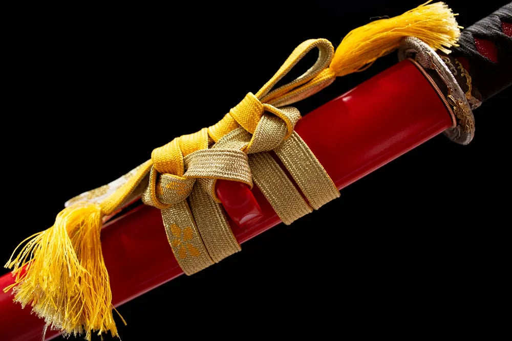 Thick golden yellow tassel braided sage cord macro shot