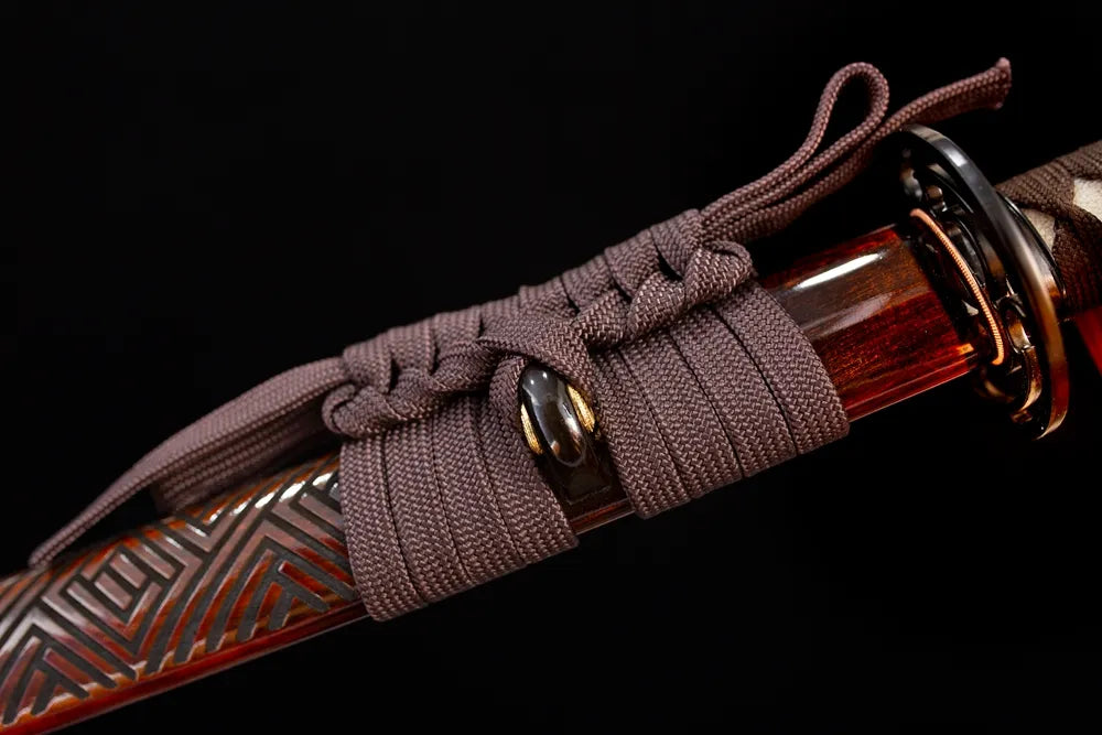 Thick charcoal‑grey sturdy‑braided sageo cord matte‑alloy fitting macro close‑up