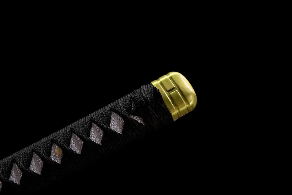 Top matte black kashira pommel front close up