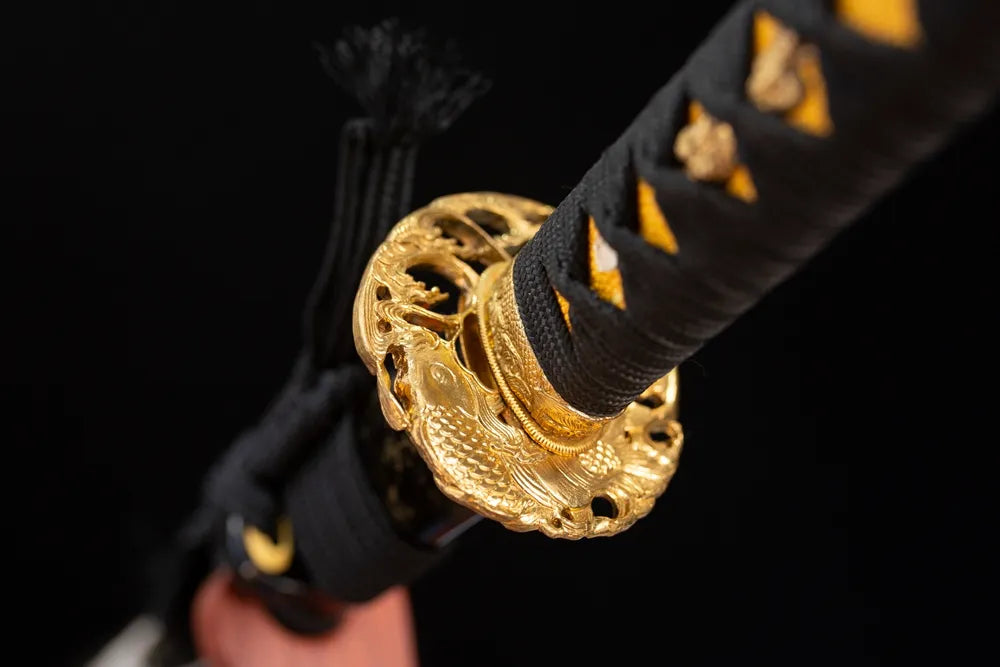 Reverse‑side raven‑cloud‑flow‑scroll carving aged‑bronze tsuba surface texture close‑up