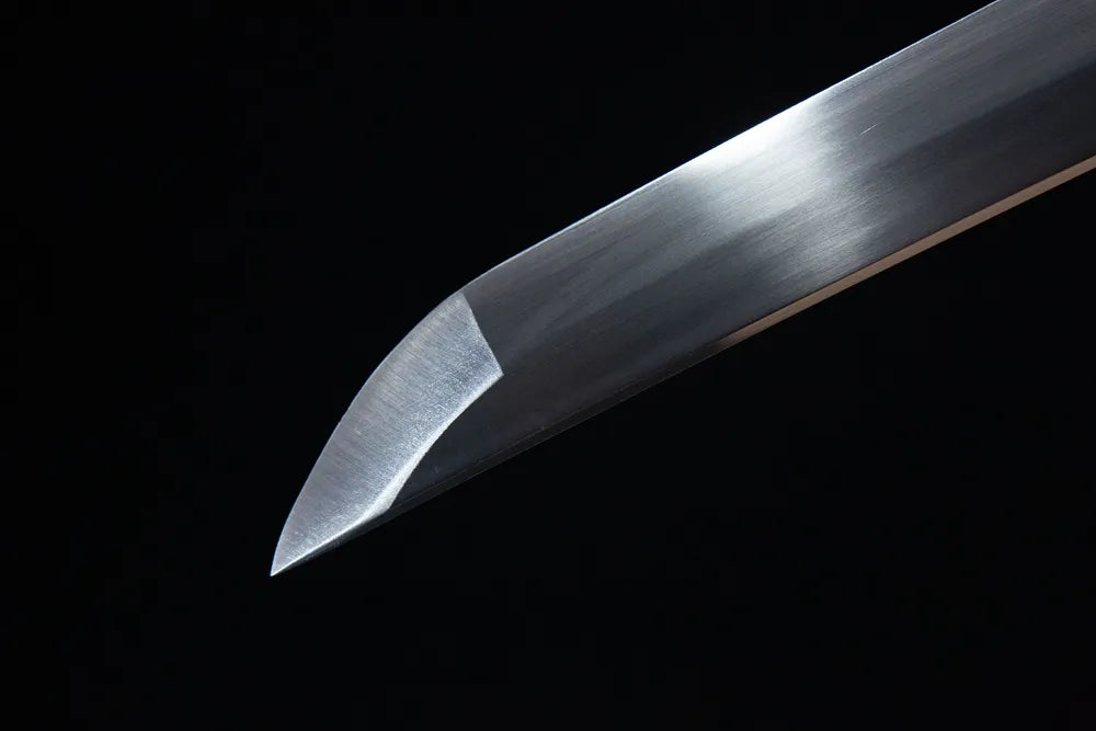 Kissaki tip closeup aged matte sharp survivor blade tip