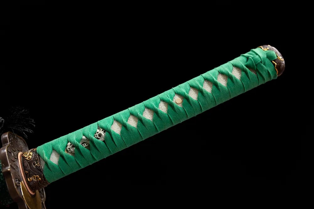 Full green ray skin tsuka sun moon bronze fittings front shot