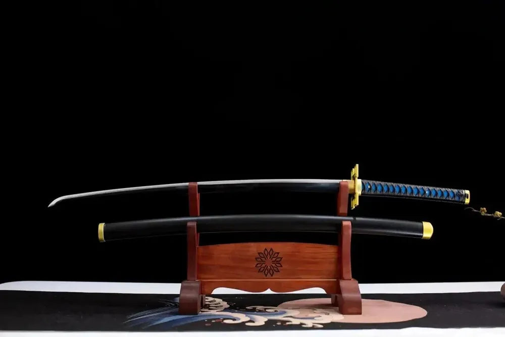 Flat fully‑drawn T10 notare wave Muichirou mist hashira blade display