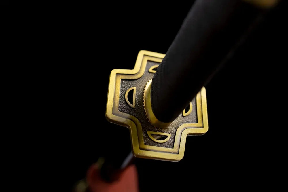 Reverse geometric pattern antique brass alloy tsuba surface texture