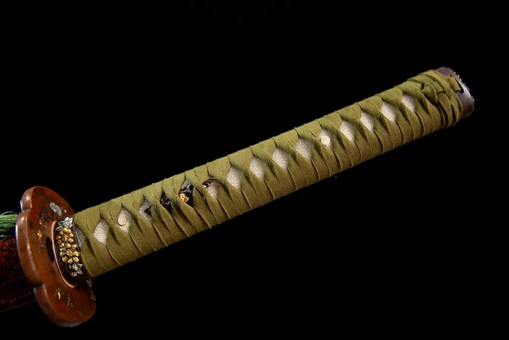 Full grey woven tsuka silver wind cloud fittings front shot