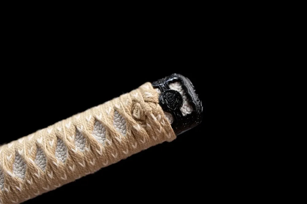 Top sakura‑river‑motif carved zinc‑alloy kashira pommel front close‑up