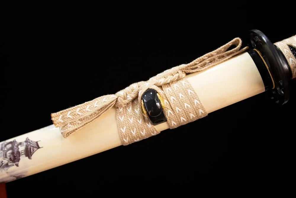 Thick beige‑cotton mixed‑braided sageo cord zinc‑alloy fitting macro close‑up