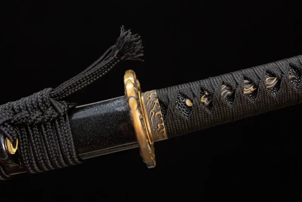 Hell‑fiend‑demon‑relief matte‑dark‑aged‑copper fuchi grip‑ring macro close‑up