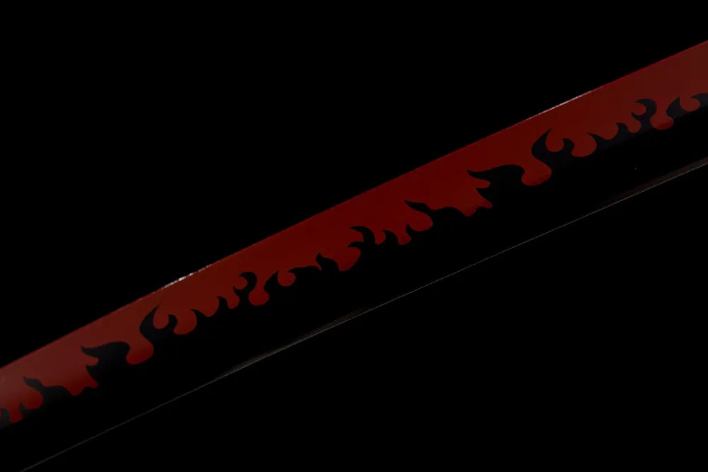 Mid‑section plain polished steel blade surface with demon‑slayer inscription shot