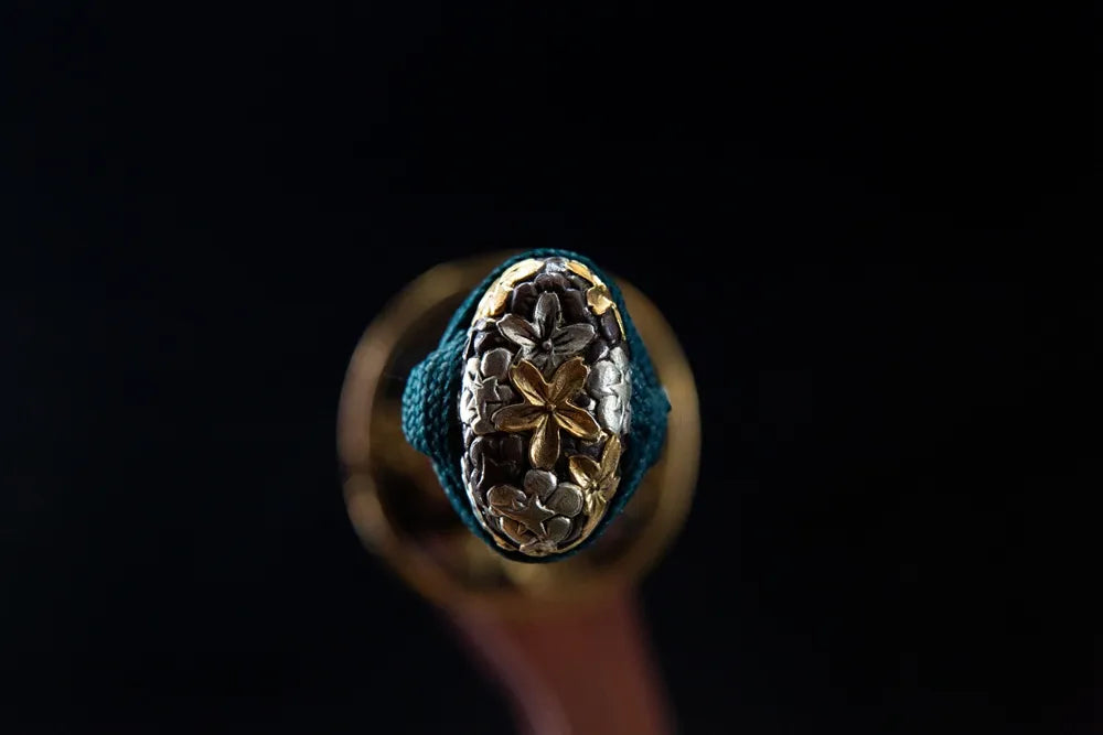 Kashira pommel cap multi-metal sakura relief gilded terminal cap