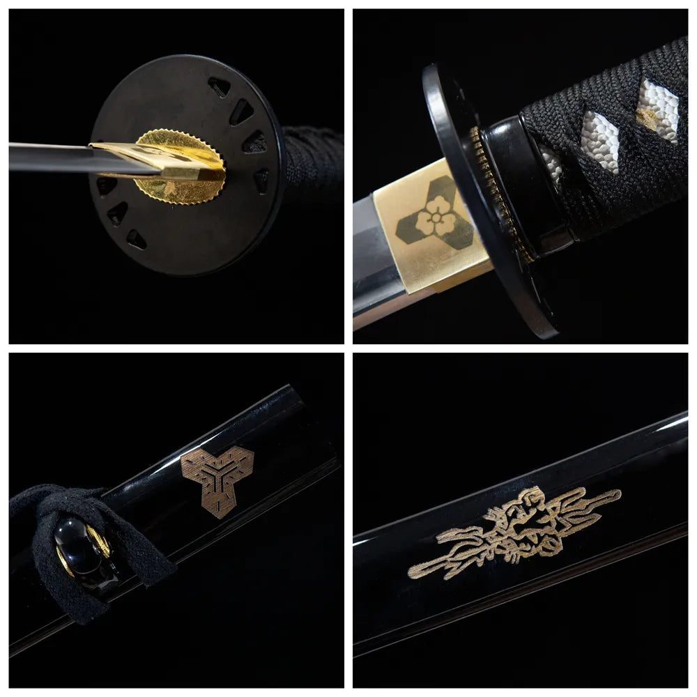 4-grid collage Kill Bill silver plain fittings white saya suguha blade white tsuka wrap