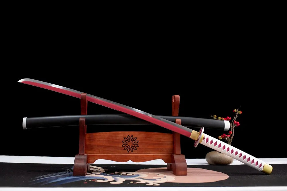 45‑angle open full‑size Tsuyuri Kanawo katana two‑layer wood stand