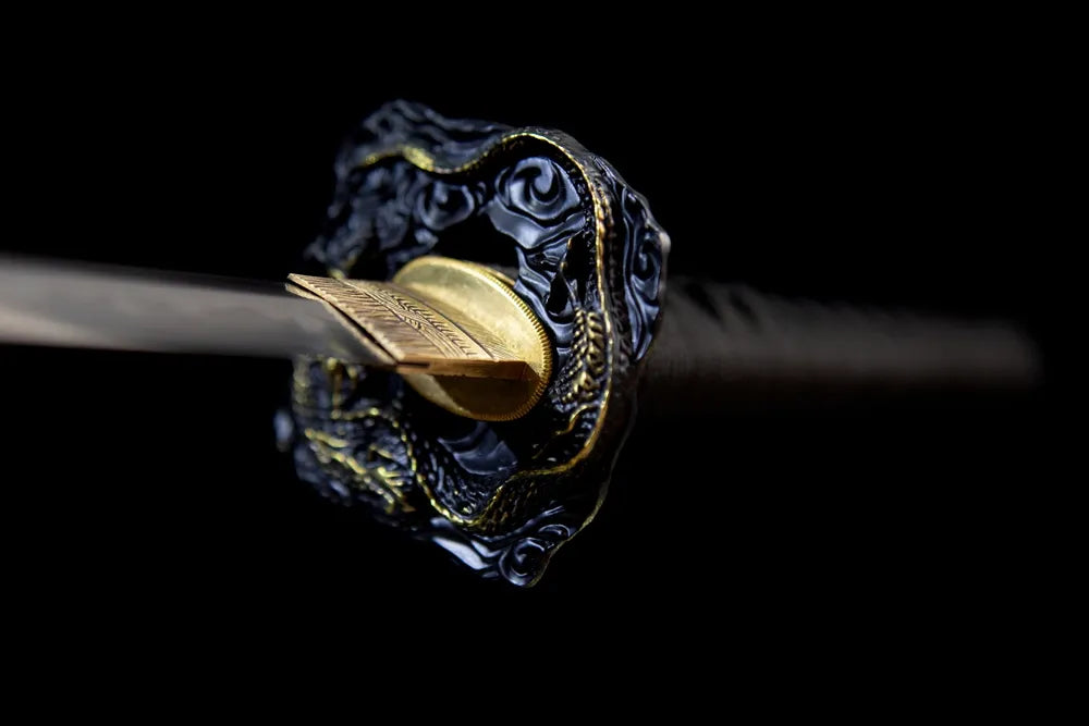 Front black gold cloud dragon carved hand guard