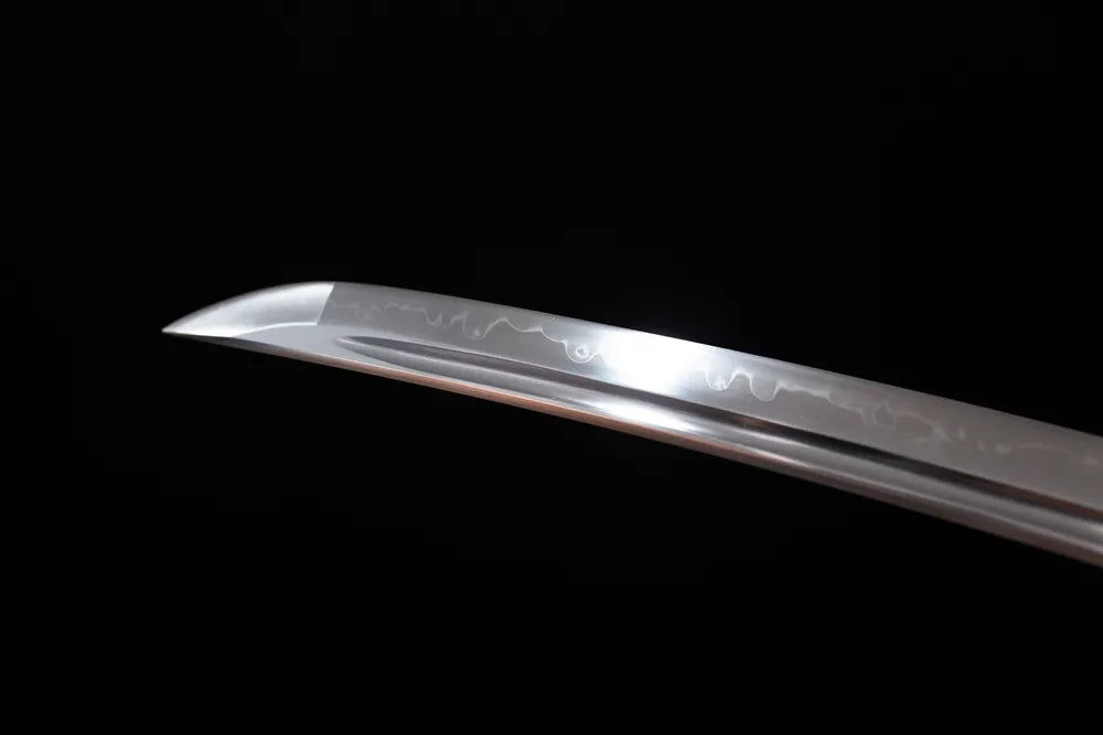 Compact wakizashi‑style kissaki tip of Moyuan‑Katana‑Set‑S blade close‑up view‑short wakizashi