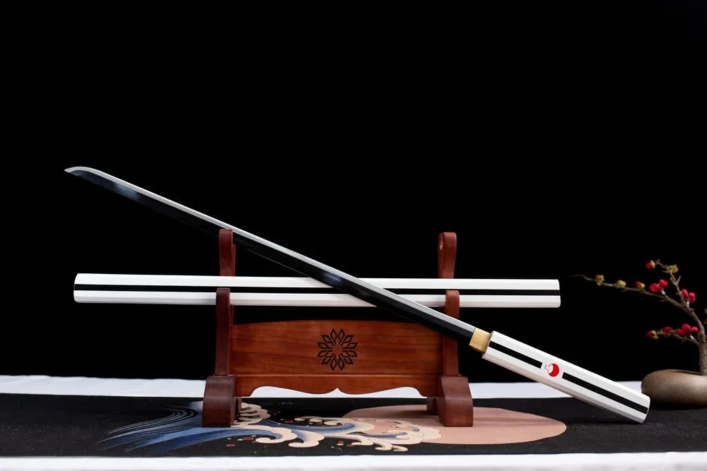 45° angled open complete white Uchiha katana rack shot