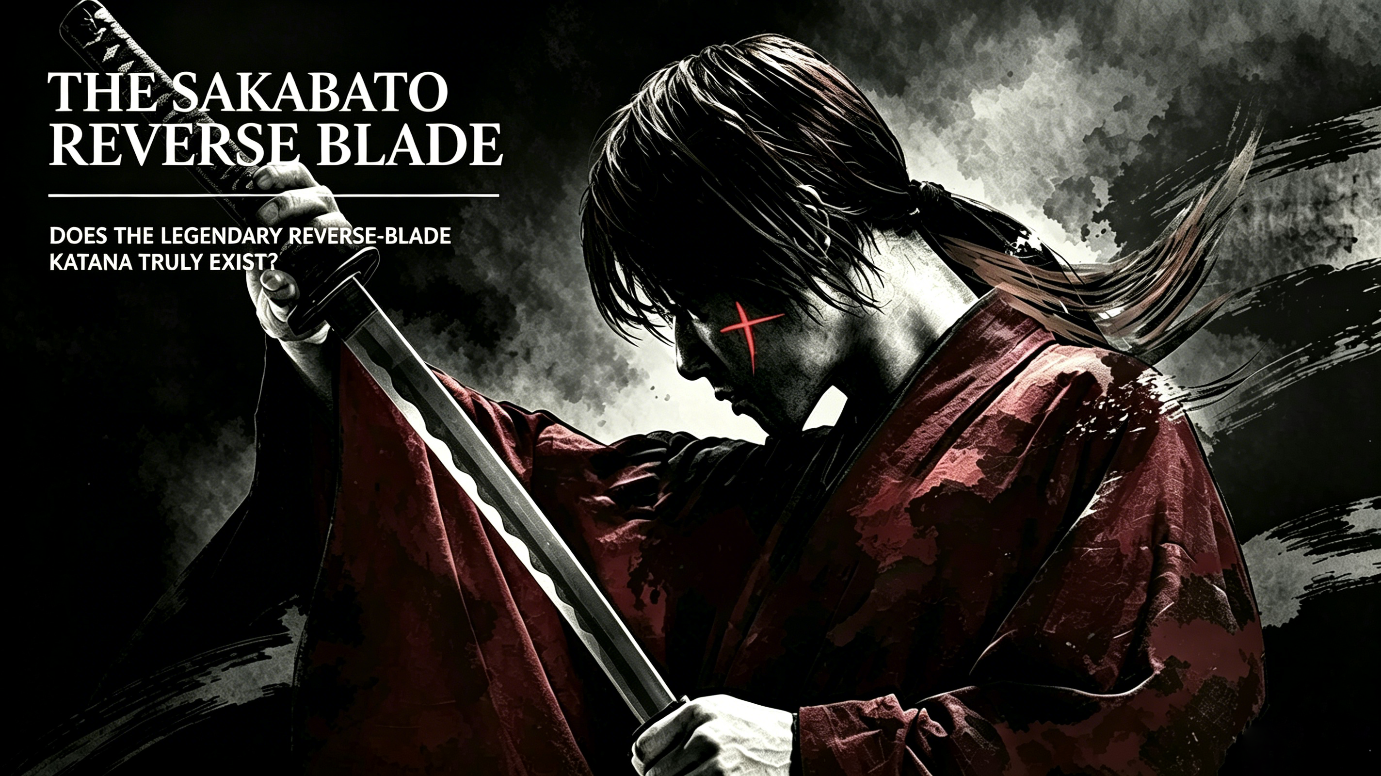 Art ink illustration of Rurouni Kenshin unsheathing sakabato reverse blade katana