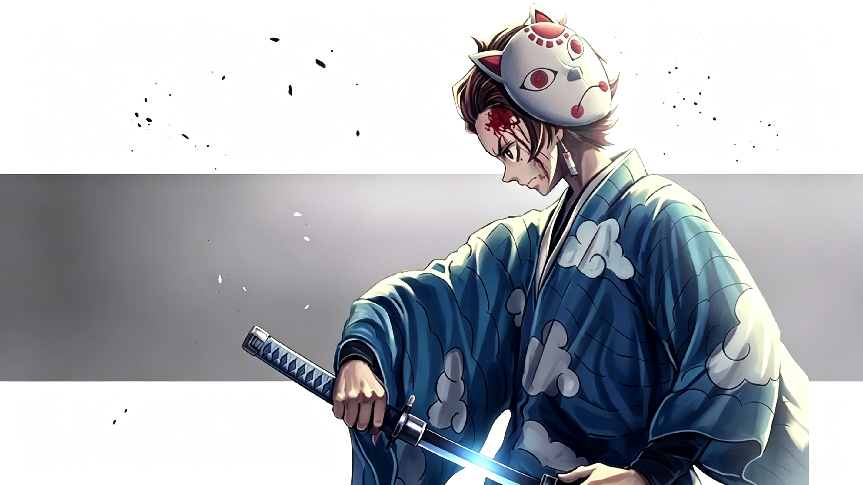 Tanjiro Kamado holding his black Nichirin Sword Demon Slayer official art